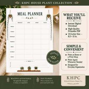 Planificador de comidas semanal imprimible, organizador de comidas familiares, planificador de menús, centro de mando para mamás, descarga instantánea.