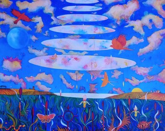 Earth Energy with Box Turtle is a print of an original oil painting inspired by meditating, the beautiful Pennsylvania landscape & nature