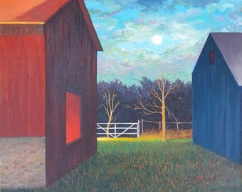 Eternal November is a print of an original oil painting inspired by the neighbors barns. A gorgeous night & the moon glowed.