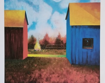 Eternal November Bonfire I is a print of an original oil painting inspired by a fall night in the country. The bonfire & fullmoon were great