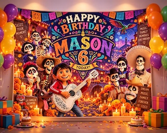 Coco Birthday Tapestry Custom Name Age, Personalized Coco Party Backdrop, Miguel Birthday Banner, Family Music Party Decor