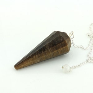 Tiger&#39;s Eye Faceted Pendulum with Chain, Tiger Eye Pendulum for Divination and Metaphysical