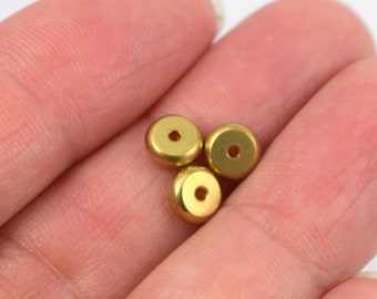 6mm Smooth Brass Heishi Beads 6 x 2mm 100 Pieces, Smooth Brass Spacer Accent Bead, Beading Component