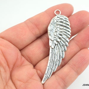 Large Pewter Wing Pendants, Antiqued Silver Steampunk Feather Guardian Angel Wing, Bird Charm Jewelry DIY Component