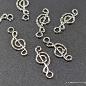 10 Treble Clef Silver Pewter Charms, Musical Note Charm for Music Lover