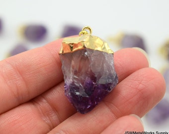 Roher Amethyst-Punkt-Goldanhänger, rauer Amethyst-Fokal mit Gold galvanisiertem Anhänger, WÄHLEN SIE IHREN ANHÄNGER