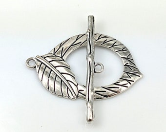 Large Leaf Decorative Pewter Antiqued Silver Toggle Clasp, Necklace or Bracelet Silver Toggle End Closure