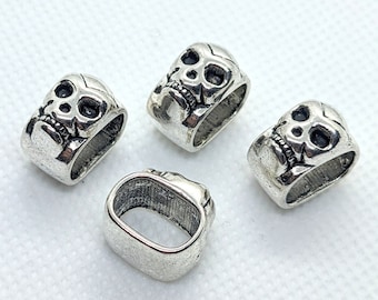 4 Large Pewter Skull Beads, Antiqued Silver Skull Big Hole Skeleton Bead, Halloween Dia De los Muertos Bead