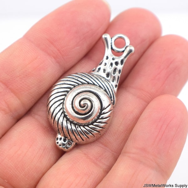 Silver Snail Pewter Charms, Antiqued Silver Snail Charm for Charm Jewelry DIY