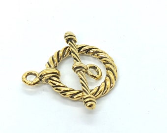 Decorative Antiqued Gold Pewter Toggle Clasp, Designer Gold Toggle Clasp End Closure for Necklace or Bracelet