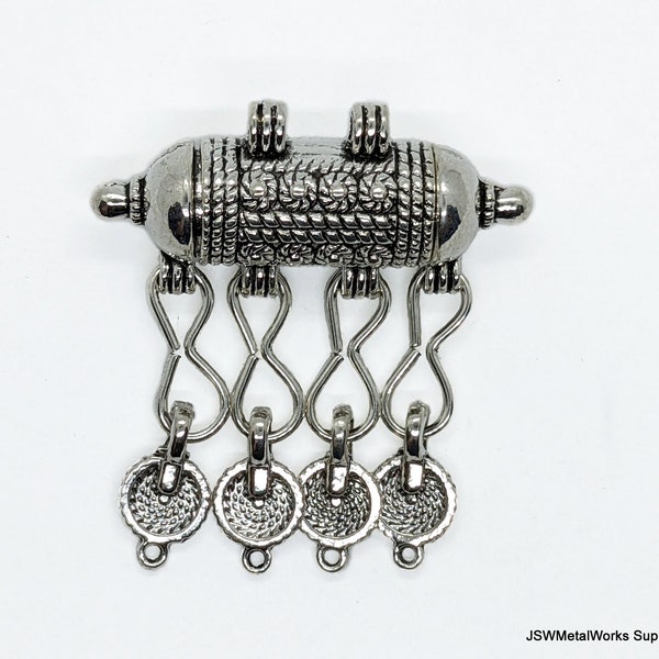 Pewter Yemeni Silver Pendant with Charms, Antiqued Silver Bedouin Hirz Pendant Replica, Yemen Hirz Pendant Amulet