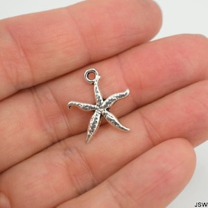 20 Small Starfish Pewter Charms, Antiqued Silver Starfish Charm, Small Marine Sea Star Charm Pendant