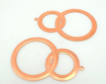 Vintage Antiqued Copper Figure Eight Pendants, Copper Circle Stamping Earring or Necklace Components, Vintage Focal 2 Piece CLEARANCE