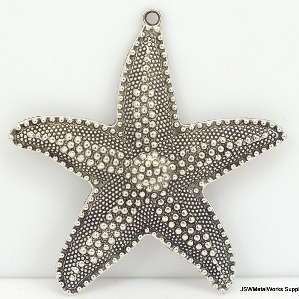 1 Large Starfish Pewter Pendant, Antiqued Silver Starfish Large Sea Star Pendant, Marine Charm Pendant, Necklace Component