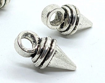 19x10mm Pewter Spike Charm Pendants, Antiqued Silver Pendulum Point Charm