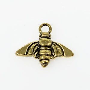 Antique Gold Pewter Bee Charm, Small Gold Tone Pendant