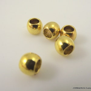 10 Smooth Large Hole Gold Pewter Beads, Golden Pewter Pony Bead, Large Hole Bead, 6 mm x 7 mm, Gold Large Hole Spacer Bead