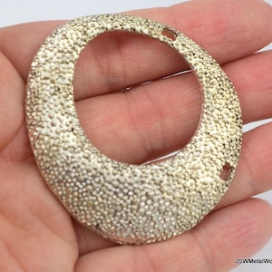 CLEARANCE Large Silvery Gold Pendant, Asymmetric Round Silvery Gold Focal, Sting Ray Textured Necklace Component, Large Charm