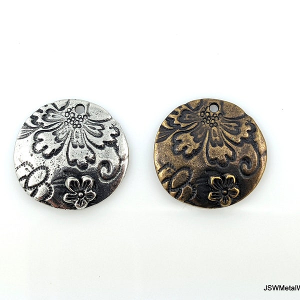 Flora Pendant, TierraCast Antique Pewter or Oxidized Brass Plated Pewter Charm for Jewelry Making