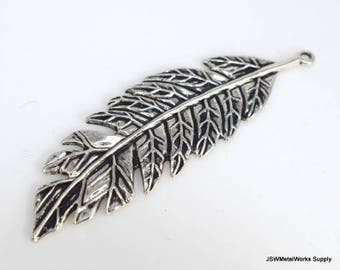 One (1) Large Antiqued Silver Leaf Pendant, Detailed Focal Pewter Leaf Pendant, Antiqued Silver Leaf, Woodland Jewelry Component