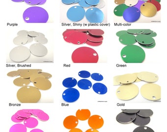 20 1 Inch Aluminum Tags, Economical Large Round Disc Tags for Stamping Engraving Blanks Etching Blanks, PICK your COLOR
