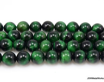 10mm Green Tiger Eye Smooth Round Bead Strand