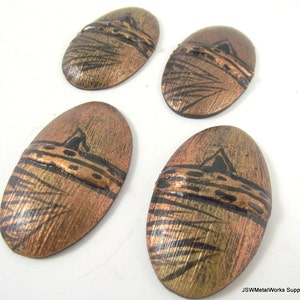Large Painted Copper Wooden Oval Cabochon, CLEARANCE Large Wooden Oval Beads, 43 x 27 x 7 mm