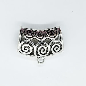 Large Scarf Slider Pewter Focal, Antiqued Silver Geometric Swirl Large Hole Bead Focal, 42x32x16.5mm