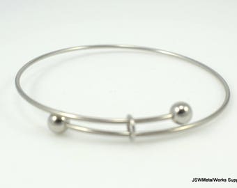 Adjustable Stainless Steel Charm Bangle Bracelet Blank, Ready to Wear, 1.5 mm, Adjustable Bracelet, Charm Bracelet Blank