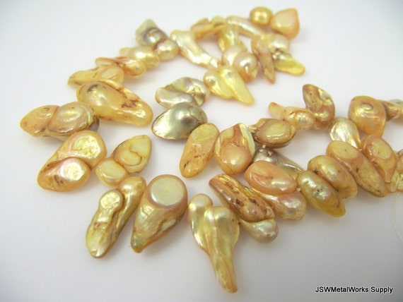 9mm - 17mm Golden Cultured Freshwater Baroque Pearl Strand, 9 X 8