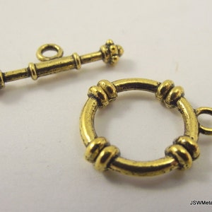 3 Gold Rope Pewter Toggle Clasp, Decorative Gold Toggle Clasp Finding, Necklace or Bracelet Toggle Clasp End Closure