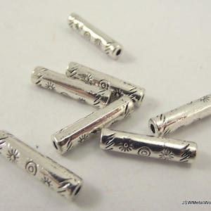 12 Long Decorative Pewter Spacer Beads, Antiqued Silver Spacer Bead, Tube Bead, 17 mm x 4 mm