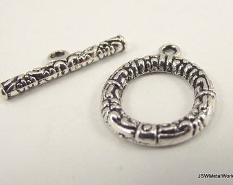 2 Decorative Antiqued Silver Pewter Toggle Clasp, Ornate Silver Toggle Clasp End Closure for Necklace or Bracelet Jewelry DIY