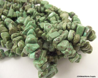6mm - 12mm Olive Green Magnesite Large Chip Beads, 6 - 12 mm Green Chip Beads 16 Inch Whole Strand