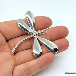 Large Pewter Dragonfly Pendant Charm Focal, Large Antiqued Silver Insect Focal Pendant Charm