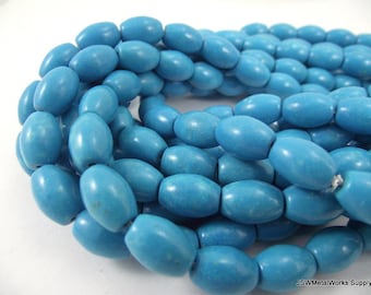 12mm x 9mm Blue Magnesite Barrel Beads, Large Blue Oval Bead Strand, Jewelry Beading Craft DIY Supplies