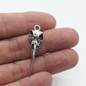 4 Antique Silver Bird Skull Charms, Raven Skeleton Head, 33x11mm Halloween Antiqued Silver Skull