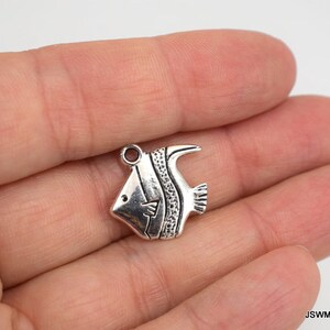 Detailed Tropical Fish Pewter Charm, Antiqued Silver Fish Pendant, Striped Marine Fish Nautical Charm