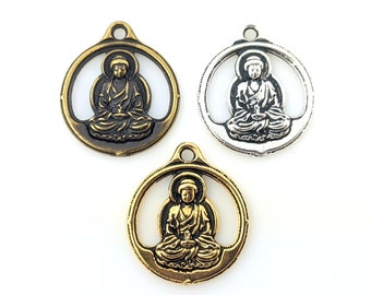 Buddha Pendant, TierraCast Antique Silver or Gold or Oxidized Brass Plated Pewter Charm for Jewelry Making