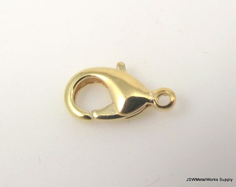 15 mm Brass Lobster Claw Clasps, Large Golden Clasp, 15 mm x 9 mm Brass Necklace or Bracelet Lobster Claw Clasp End Closure