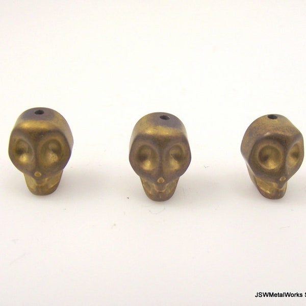 Matte Antiqued Gold Hematite Skull Beads, Dia De Los Muertos Gold Skull Beads, 10 mm Sugar Skull, Gold Haematite Day of the Dead Skull Bead