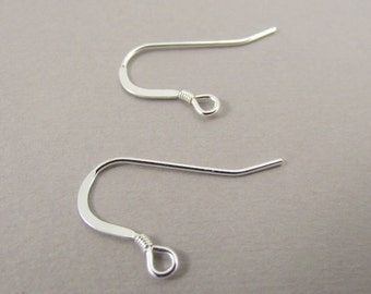 10 Flat Fishhook 20 Gauge Sterling Silver Ear Wire, Flat 20ga Silver Earwire