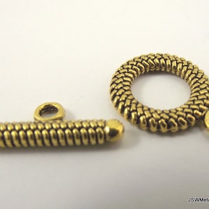 2 Decorative Gold Pewter Toggle Clasp, Ornate Antique Gold Pewter Toggle Clasp Bracelet or Necklace End Closure Component, Golden Finding