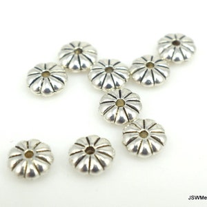 40 Pewter Rondelle Beads, Antiqued Silver Decorative Spacer Rondelle Beads