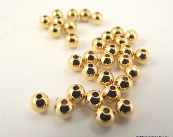 4mm Gold Round Beads, Smooth Gold Plated Decorative Spacer Beads 100 Pieces