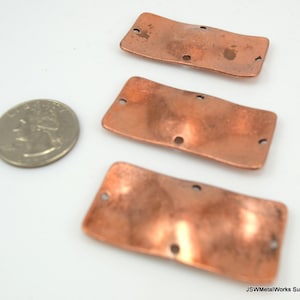 CLEARANCE Vintage Large Antiqued Copper Rectangular Charms, Wavy Tag, 18 ga Blank Tag, Punched Connector, 45 x 22 mm, 4 Pieces