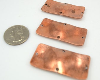 CLEARANCE Vintage Large Antiqued Copper Rectangular Charms, Wavy Tag, 18 ga Blank Tag, Punched Connector, 45 x 22 mm, 4 Pieces