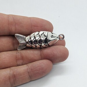 Large Pewter Fish Focal Pendant, Big Silver Sea Animal Pendant, Large Fish Dangle Pendant Necklace Component