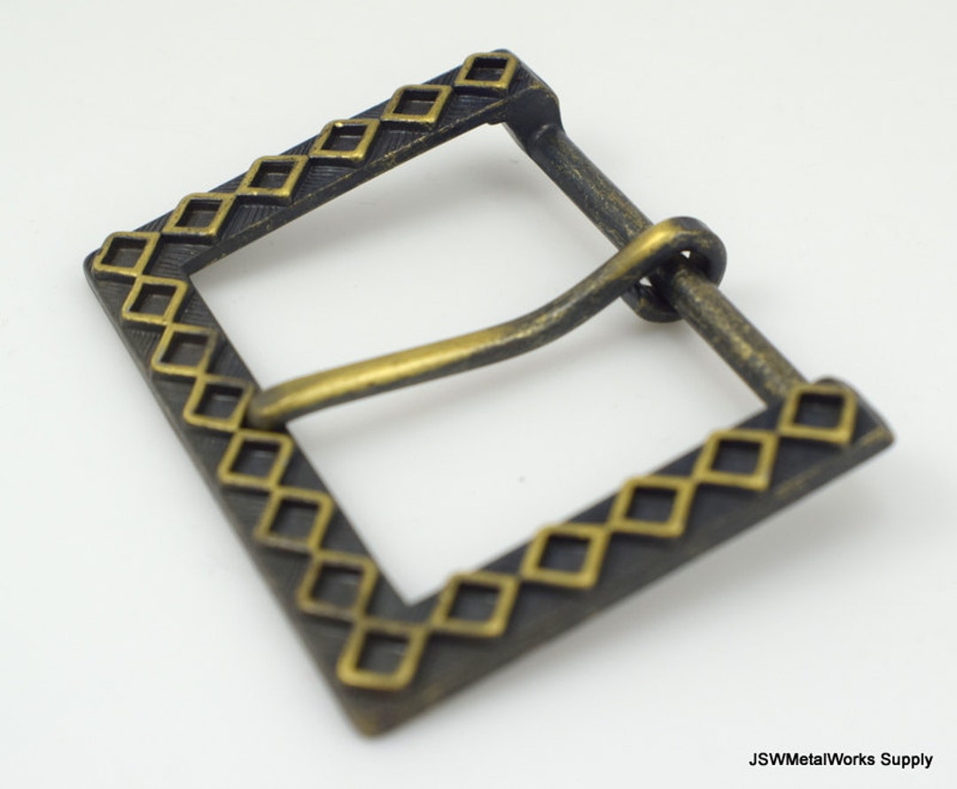 Antiqued Brass Belt Buckle Diamond Pattern Large Ornate Etsy