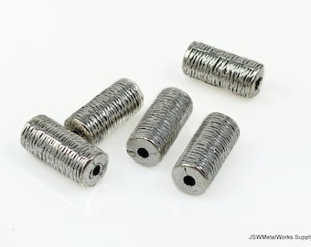 Silver Textured Tube Bead, Antique Silver Tone Pewter Spacer